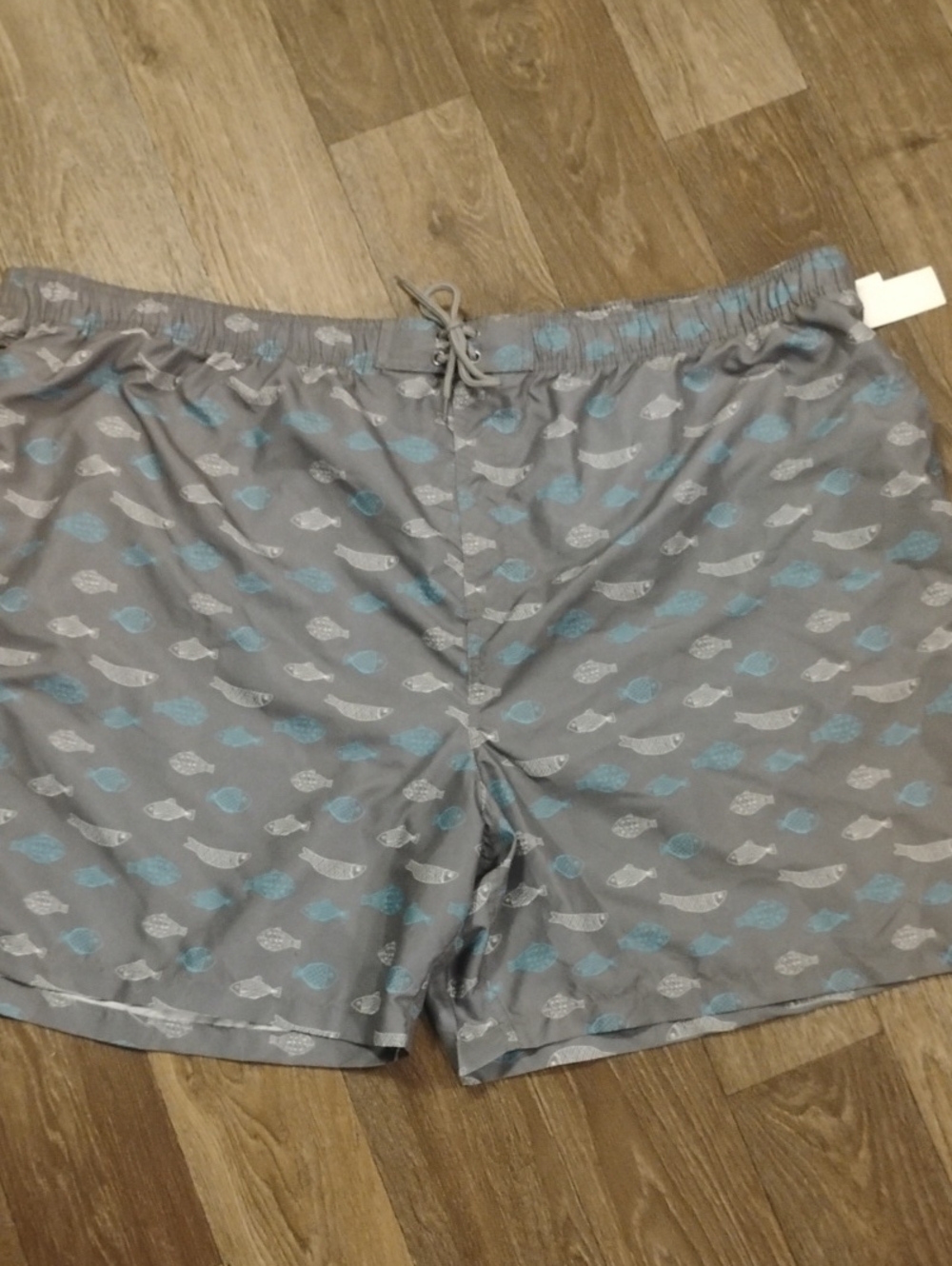 5/$15 4XL Vintage Basic Editions Gray Swim Shorts with Teal and White Fish Print
